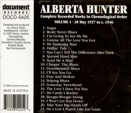 Alberta Hunter : Complete Recorded Works In Chronological Order Volume 4 (1927-1946) (CD, Comp)