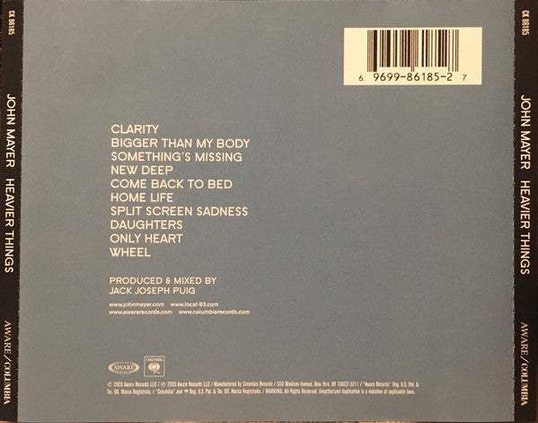 John Mayer : Heavier Things (CD, Album, Enh, CD )