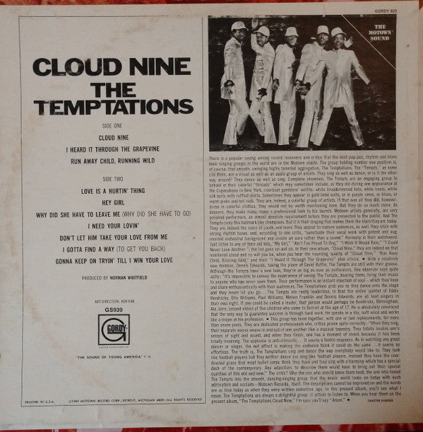 The Temptations : Cloud Nine (LP, Album, Ind)