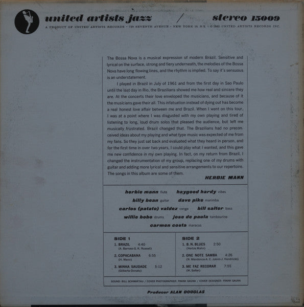 Herbie Mann : Brazil, Bossa Nova & Blues (LP, Album)