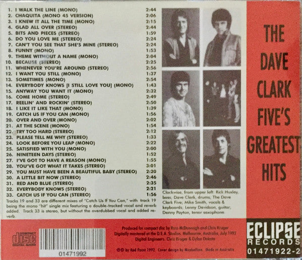 The Dave Clark Five : The Dave Clark Five's Greatest Hits (CD, Comp, Mono, Unofficial)