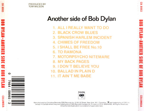 Bob Dylan : Another Side Of Bob Dylan (CD, Album, RE)