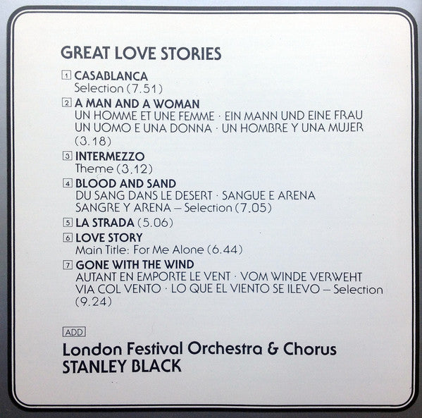 London Festival Orchestra & London Festival Chorus, Stanley Black : Great Love Stories - Les Grandes Histoires D'Amour (CD, Comp, RE, RM, Blu)