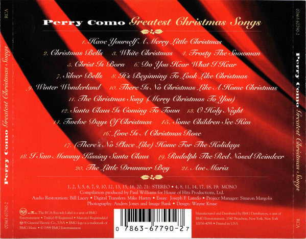 Perry Como : Greatest Christmas Songs (CD, Comp)