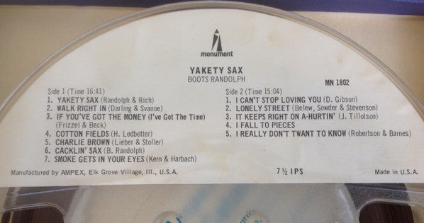 Boots Randolph : Boots Randolph's Yakety Sax! (Reel, 4tr Stereo, 7" Reel, Album)