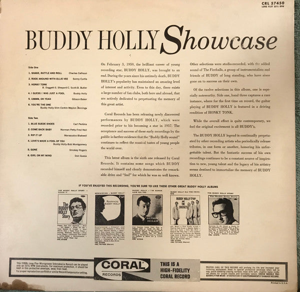 Buddy Holly : Showcase (LP, Album, Mono, Glo)