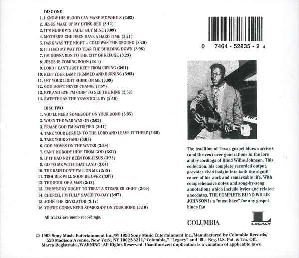 Blind Willie Johnson : The Complete Blind Willie Johnson (2xCD, Comp, Mono, RM, RP)