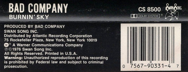 Bad Company (3) : Burnin' Sky (Cass, Album, RE)