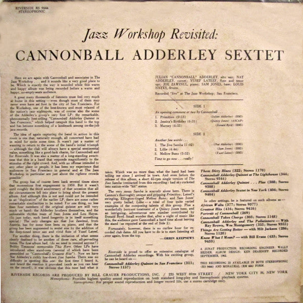 Buy Cannonball Adderley Sextet : Jazz Workshop Revisited (LP