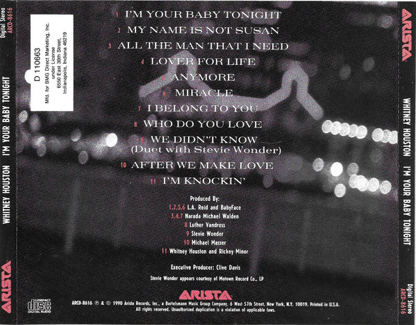 Whitney Houston : I'm Your Baby Tonight (CD, Album, Club, RP)