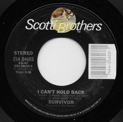 Survivor : I Can't Hold Back (7", Single, Styrene, Car)