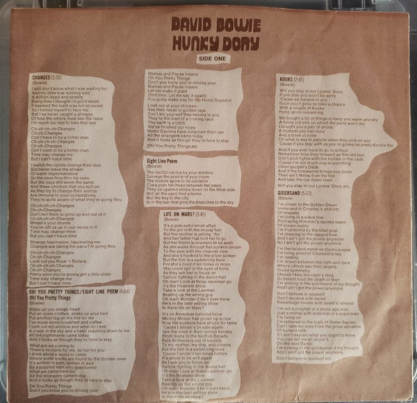 David Bowie : Hunky Dory (LP, Album, RE)