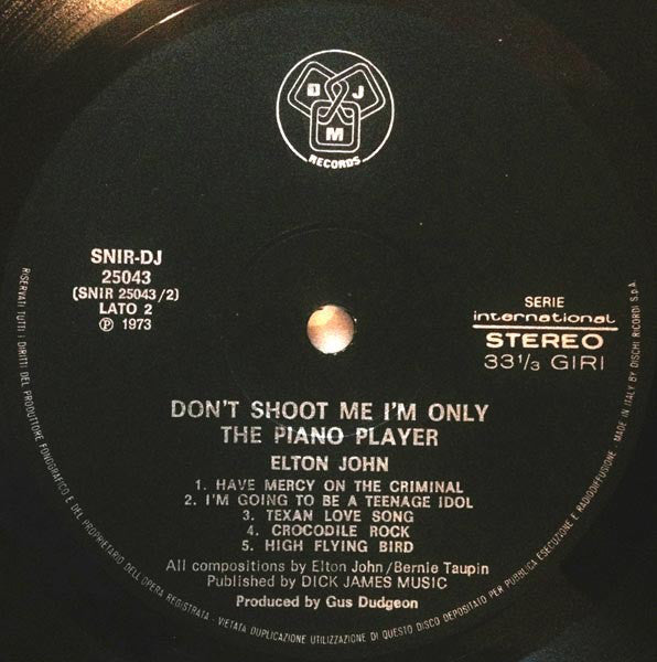 Elton John : Don't Shoot Me I'm Only The Piano Player (LP, Album, Gat)