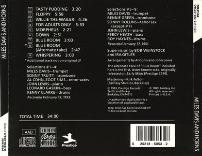 Miles Davis : Miles Davis And Horns (CD, Comp, RE, RP)