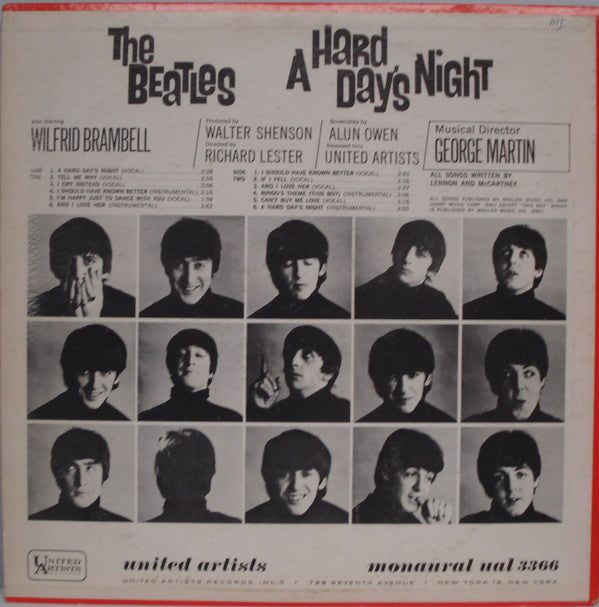 The Beatles : A Hard Day's Night (Original Motion Picture Sound Track) (LP, Album, Mono, Pit)