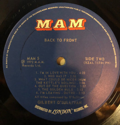 Gilbert O'Sullivan : Back To Front (LP, Album, PH )
