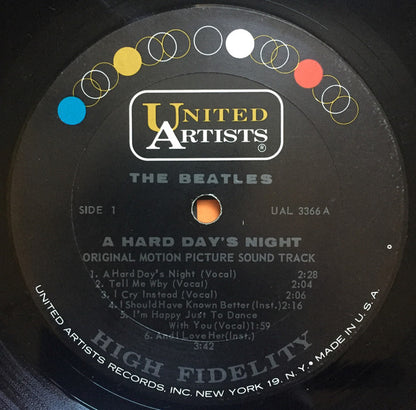 The Beatles : A Hard Day's Night (Original Motion Picture Soundtrack) (LP, Album, Mono)