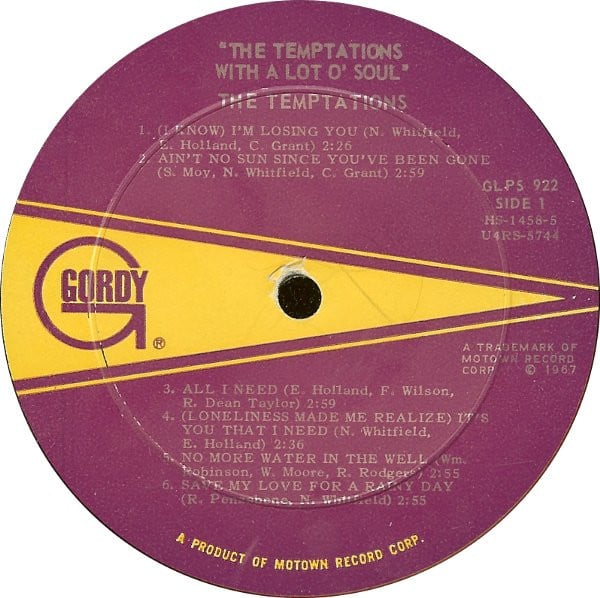 The Temptations : With A Lot O' Soul (LP, Album, RP, Roc)