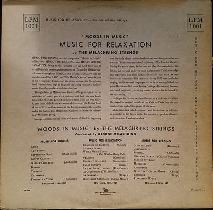 The Melachrino Strings And The Melachrino Orchestra : Moods In Music:  Music For Relaxation (LP, Album, Ind)