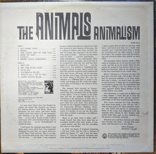 The Animals : Animalism (LP, Album, MGM)