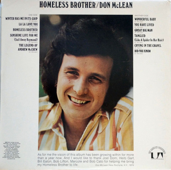 Don McLean : Homeless Brother (LP, Album, All)