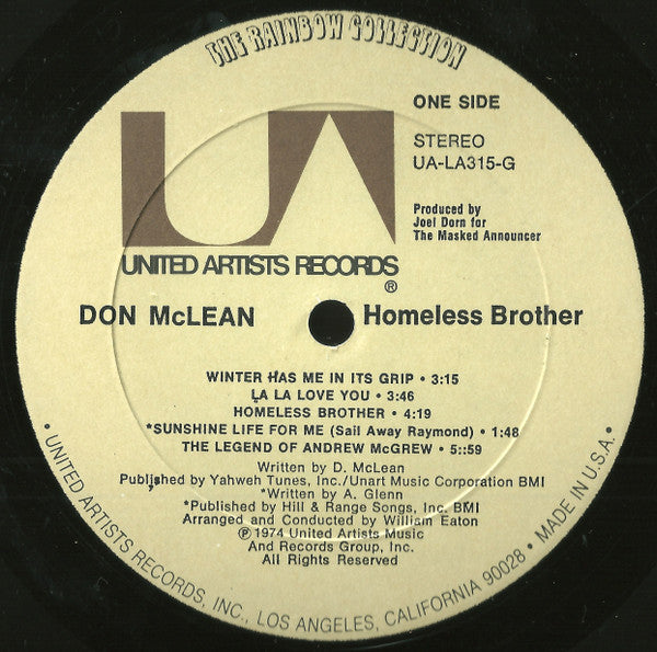 Don McLean : Homeless Brother (LP, Album, All)