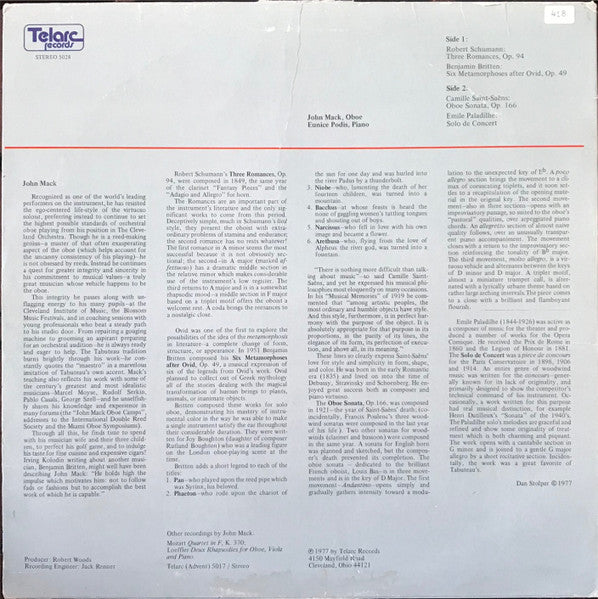 John Mack (2), Eunice Podis : John Mack, Oboe (LP)