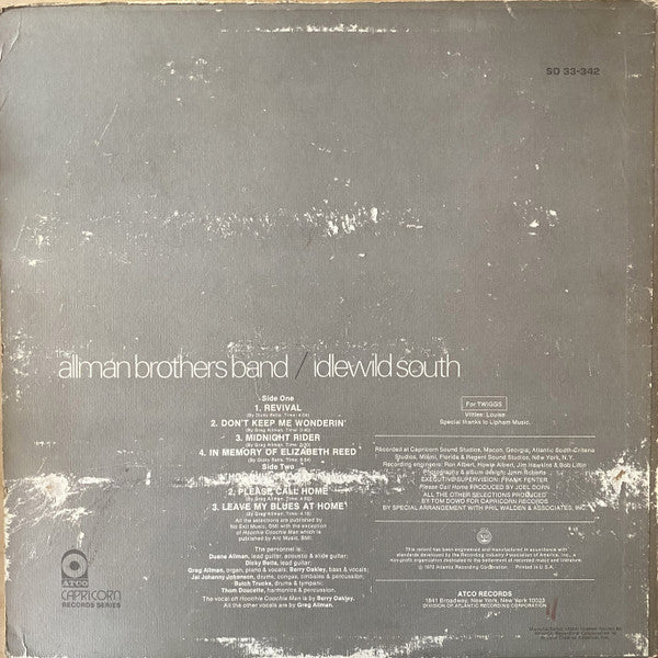 The Allman Brothers Band : Idlewild South (LP, Club, Pre)