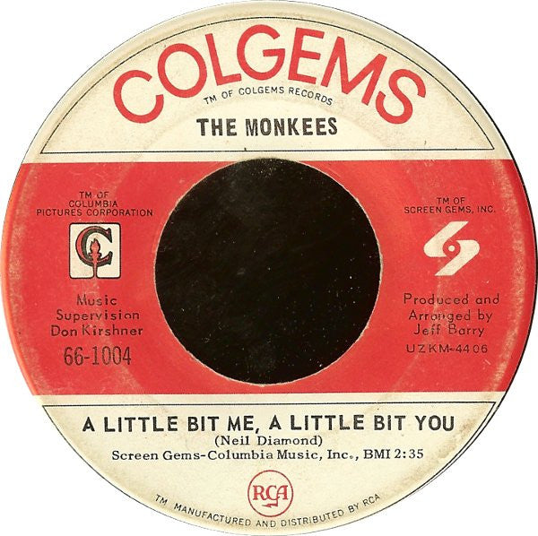 The Monkees : A Little Bit Me, A Little Bit You / The Girl I Knew Somewhere (7", Single, Mono, Ind)