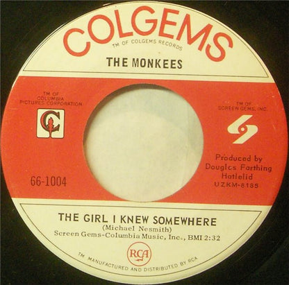 The Monkees : A Little Bit Me, A Little Bit You / The Girl I Knew Somewhere (7", Single, Mono, Ind)