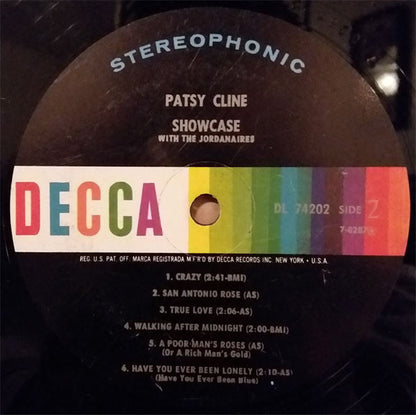 Patsy Cline With The Jordanaires : Showcase With The Jordanaires (LP, Album, RE, Glo)