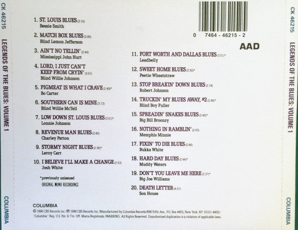 Various : Legends Of The Blues: Volume One (CD, Comp)