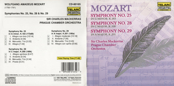 Mozart*, Sir Charles Mackerras, Prague Chamber Orchestra : Symphony No. 25 (In G Minor, K.183) / Symphony No. 28 (In C Major, K.200) / Symphony No. 29 (In A Major, K.201) (CD, Album)