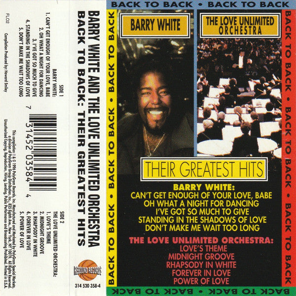 Barry White And The Love Unlimited Orchestra* : Back To Back: Their Greatest Hits (Cass, Comp)