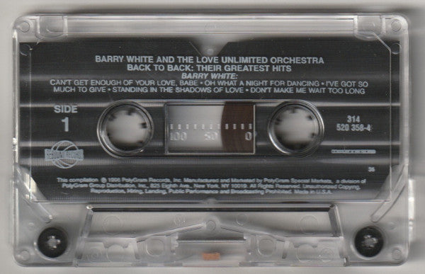 Barry White And The Love Unlimited Orchestra* : Back To Back: Their Greatest Hits (Cass, Comp)
