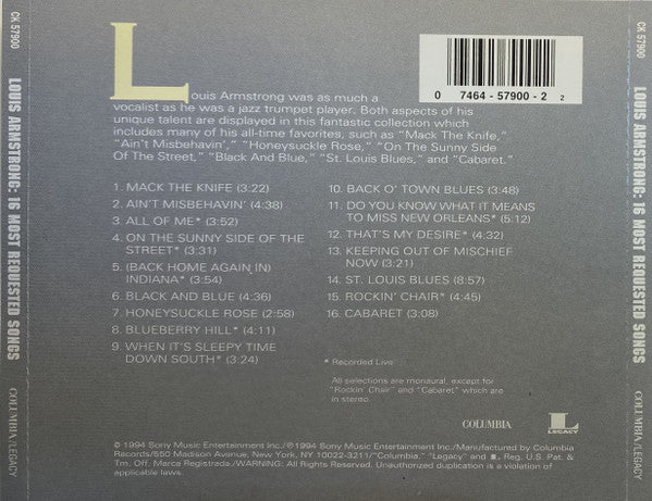 Louis Armstrong : 16 Most Requested Songs (CD, Comp)