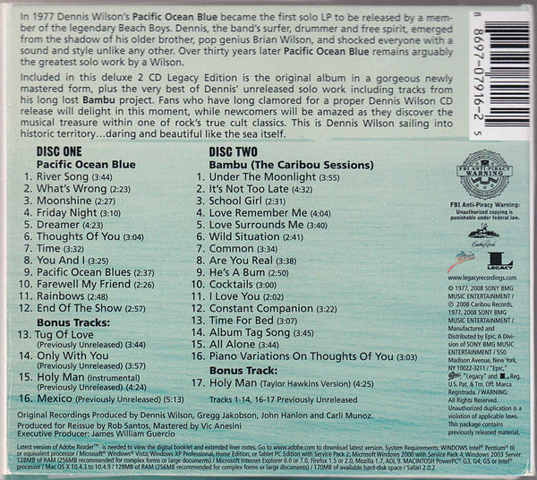 Dennis Wilson (2) : Pacific Ocean Blue (CD, Album, Enh, RE, RM + CD, Album + Dlx, Dig)