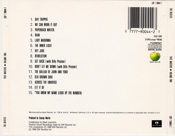 The Beatles : Past Masters • Volume Two (CD, Comp, Mono, RE)