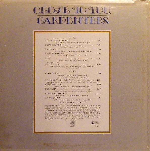 Carpenters : Close To You (LP, Album, Pit)