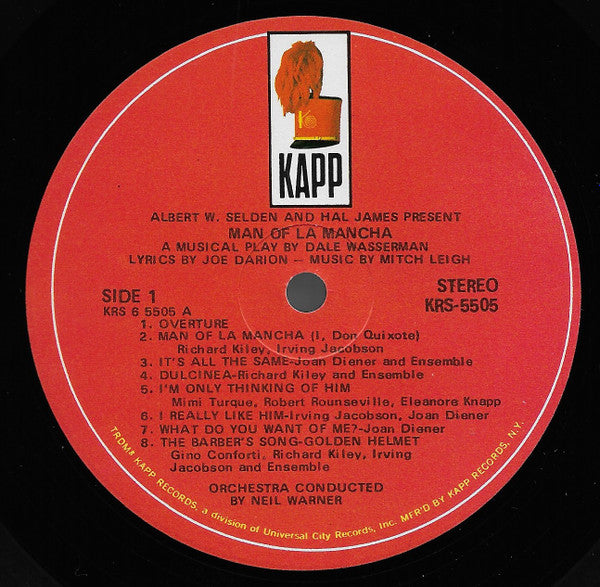 Original Cast*, Richard Kiley, Irving Jacobson, Ray Middleton, Joan Diener, Robert Rounseville : Man Of La Mancha (LP, Album)