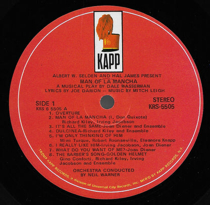 Original Cast*, Richard Kiley, Irving Jacobson, Ray Middleton, Joan Diener, Robert Rounseville : Man Of La Mancha (LP, Album)