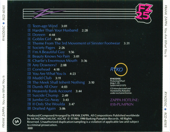 Frank Zappa : You Are What You Is (CD, Album, RE, RM, PDO)