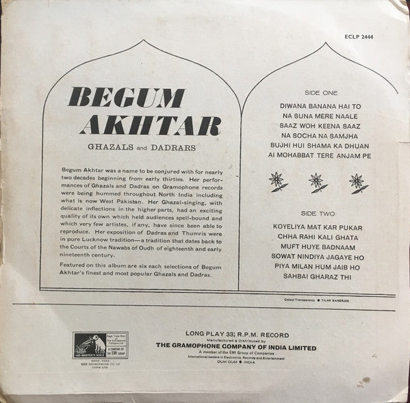 Begum Akhtar : Ghazals & Dadrars (LP)