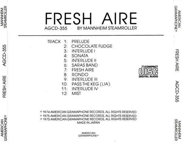 Mannheim Steamroller : Fresh Aire (CD, Album, Pre)
