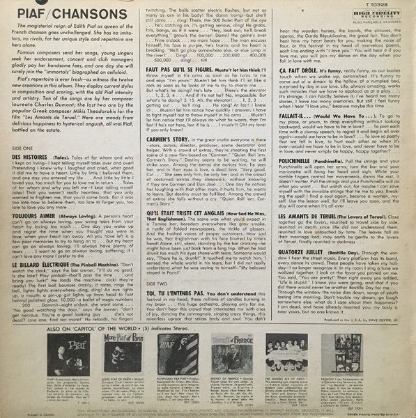 Edith Piaf : Chansons (LP, Mono)