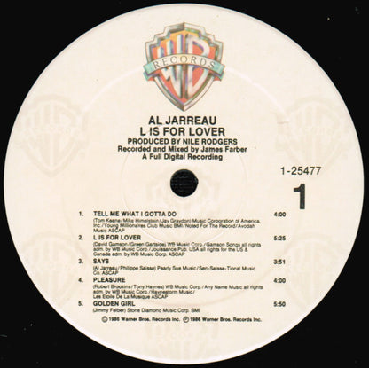 Al Jarreau : L Is For Lover (LP, Album, Spe)