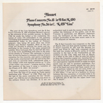 Leonard Bernstein / Vienna Philharmonic Orchestra* / Mozart* : Piano Concerto No. 15 In B Flat , K. 450 / Symphony No. 36 In C, K. 425 "Linz" (Reel, 4tr Stereo, 7" Reel)