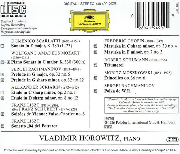 Horowitz* : Horowitz In Moscow (CD, Album, RE, PDO)