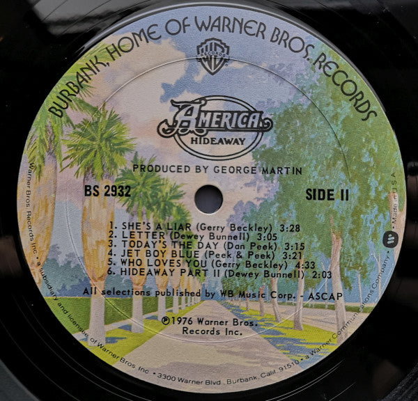 America (2) : Hideaway (LP, Album, Mon)