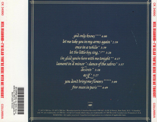 Neil Diamond : I'm Glad You're Here With Me Tonight (CD, Album, Club, RE)